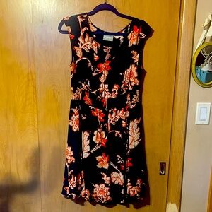 Maeve Navy and Coral Floral Midi Dress